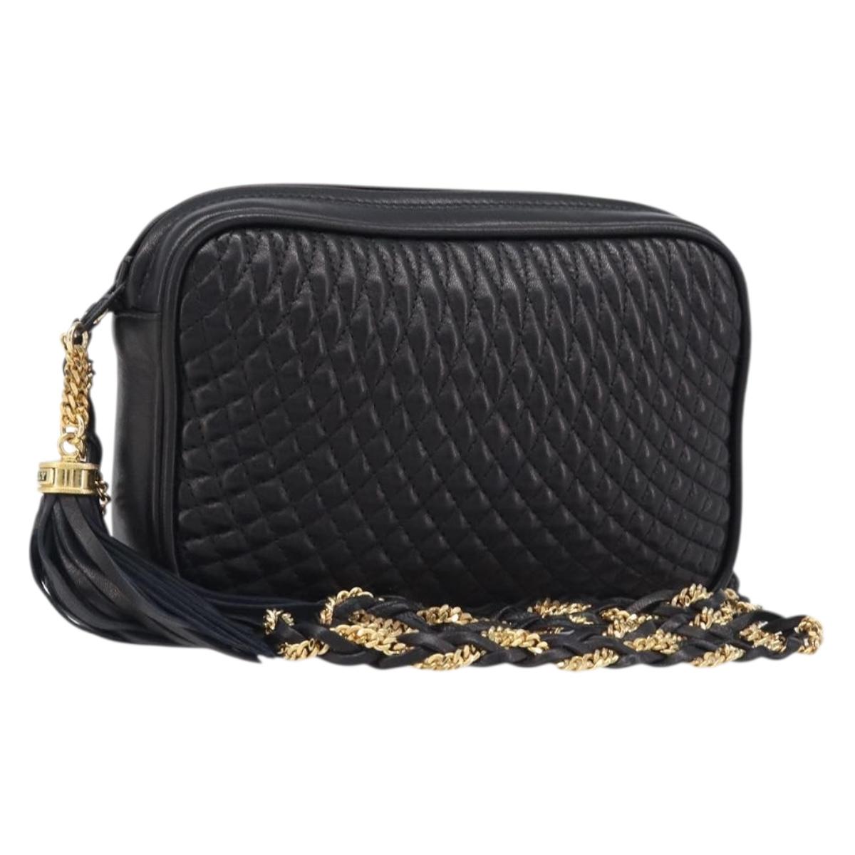 BALLY Chain Shoulder Bag Leather Black Gold Tone Auth BA15570A