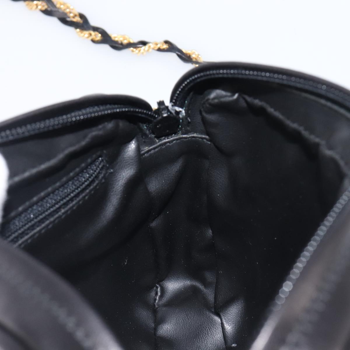 BALLY Chain Shoulder Bag Leather Black Gold Tone Auth BA15570A