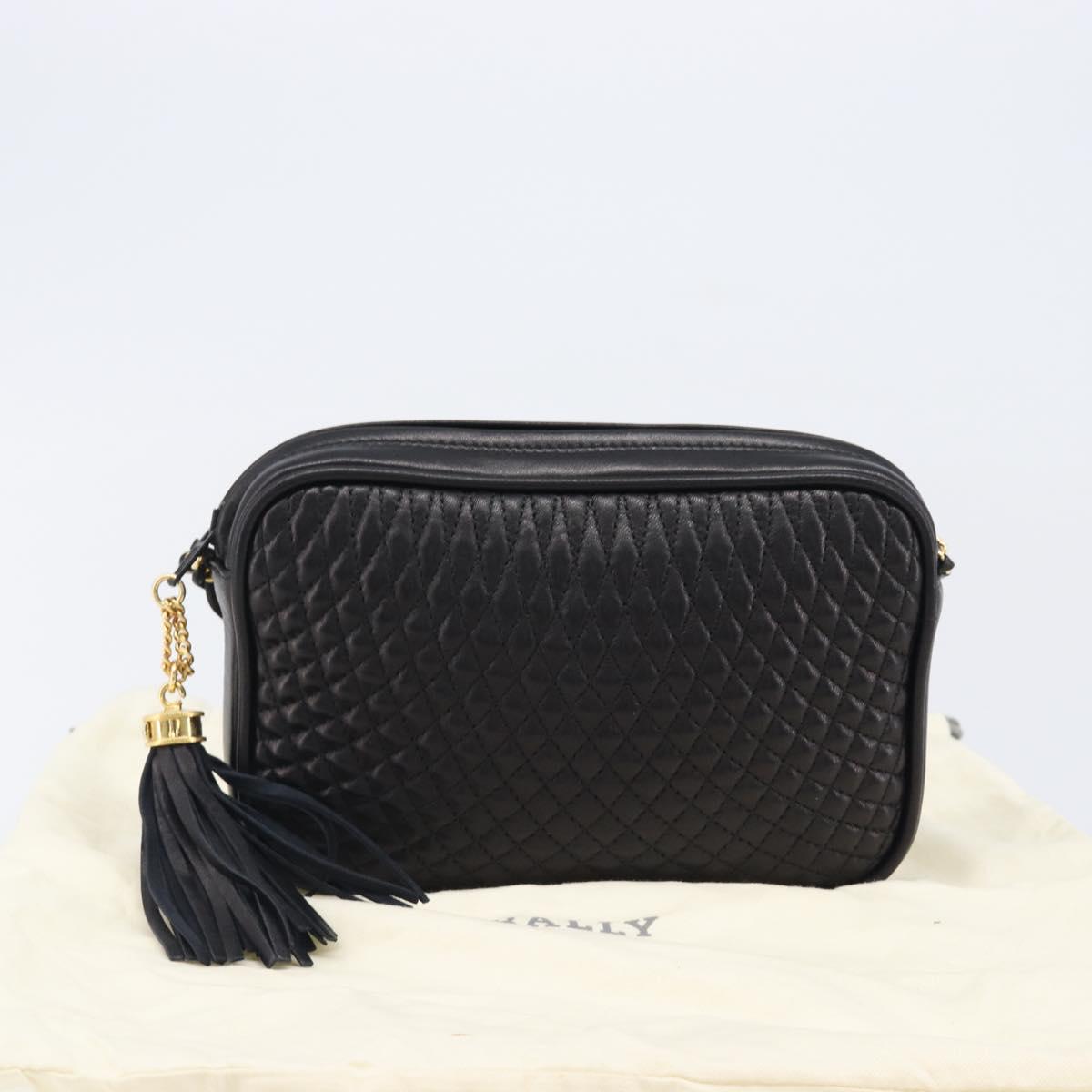 BALLY Chain Shoulder Bag Leather Black Gold Tone Auth BA15570A