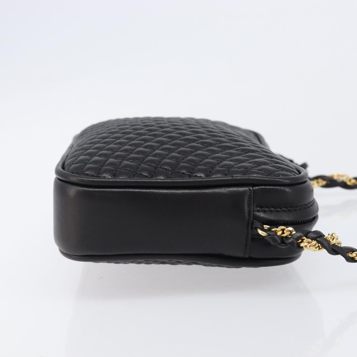 BALLY Chain Shoulder Bag Leather Black Gold Tone Auth BA15570A