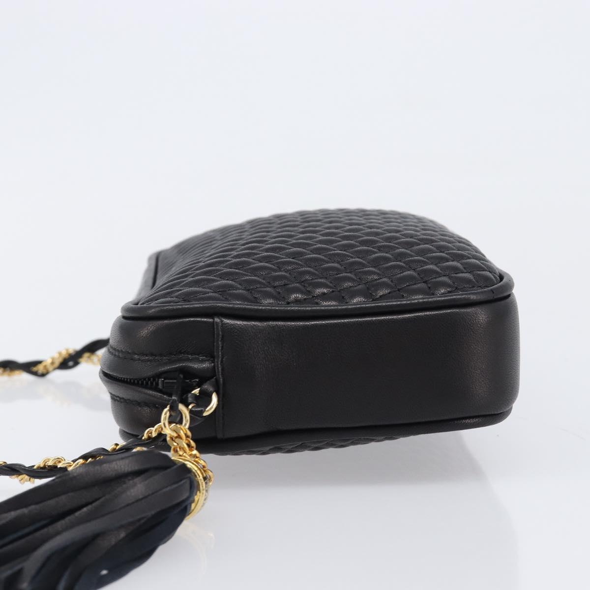 BALLY Chain Shoulder Bag Leather Black Gold Tone Auth BA15570A