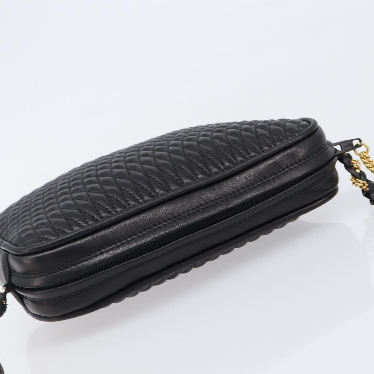 BALLY Chain Shoulder Bag Leather Black Gold Tone Auth BA15570A