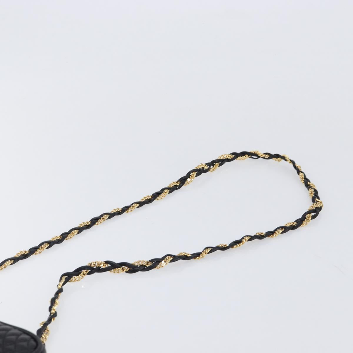BALLY Chain Shoulder Bag Leather Black Gold Tone Auth BA15570A