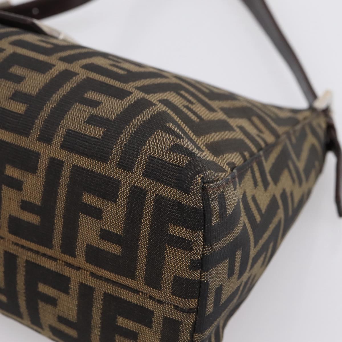 FENDI Zucca Canvas Mamma Baguette Shoulder Bag Black Silver Auth BA15572A