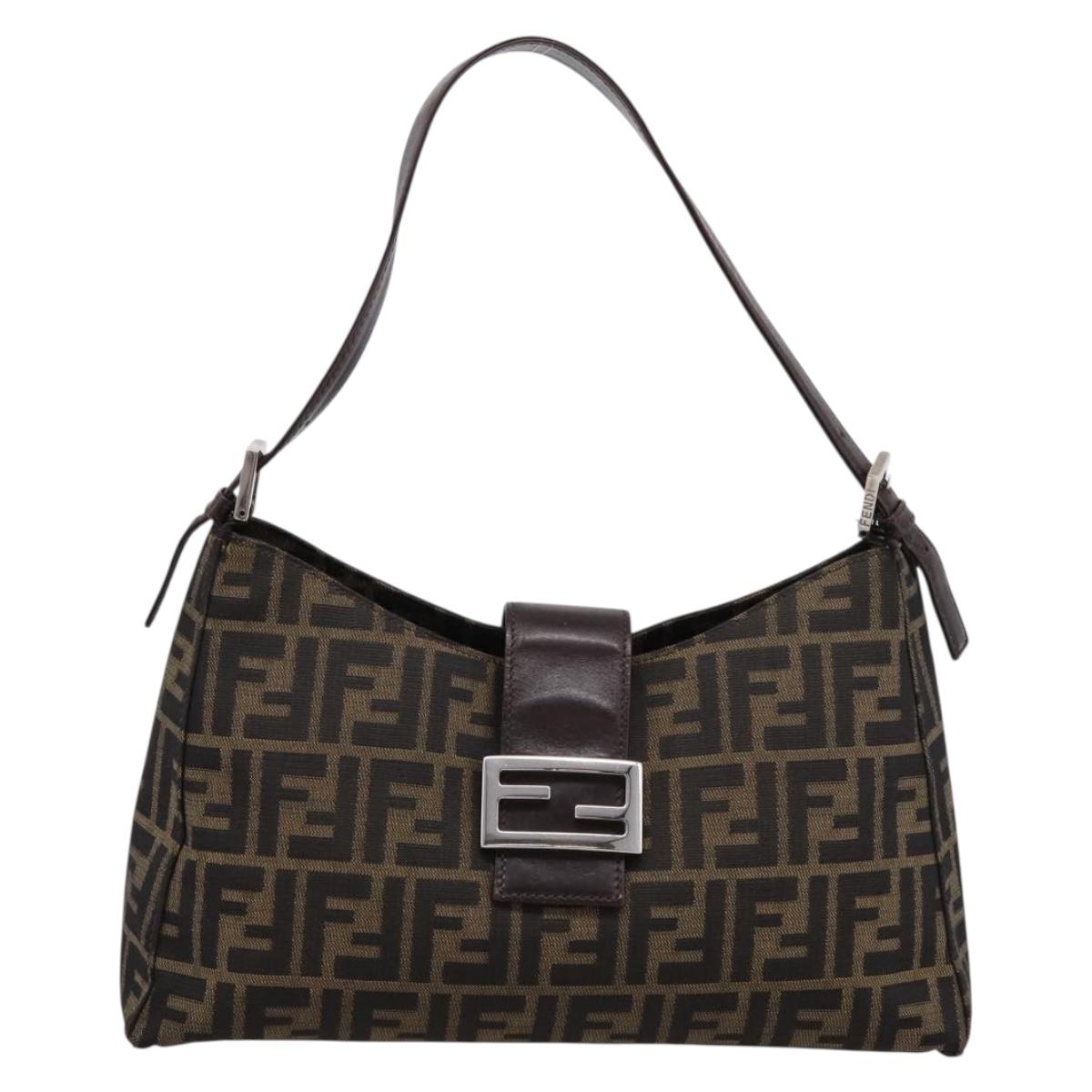 FENDI Zucca Canvas Mamma Baguette Shoulder Bag Black Silver Auth BA15572A