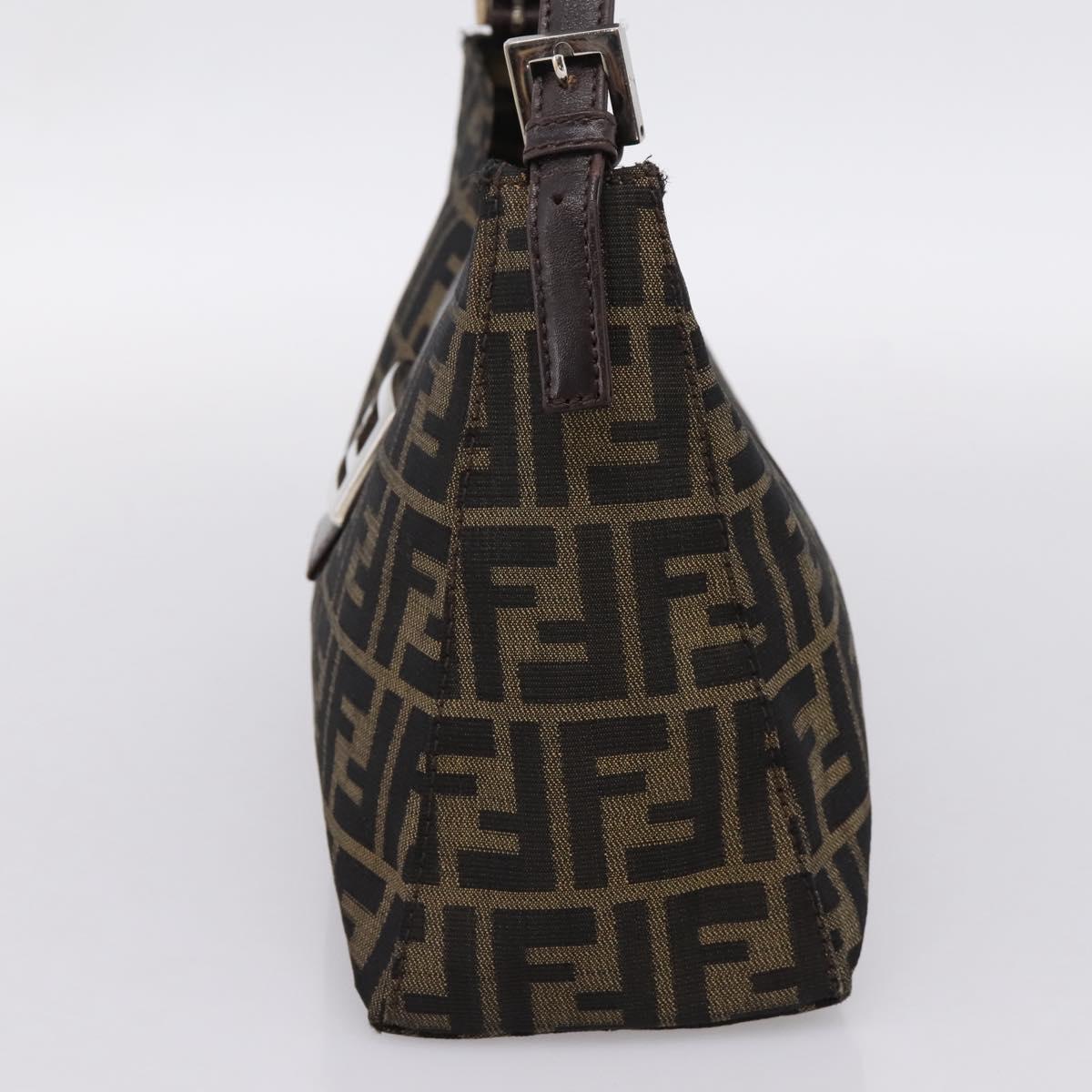 FENDI Zucca Canvas Mamma Baguette Shoulder Bag Black Silver Auth BA15572A