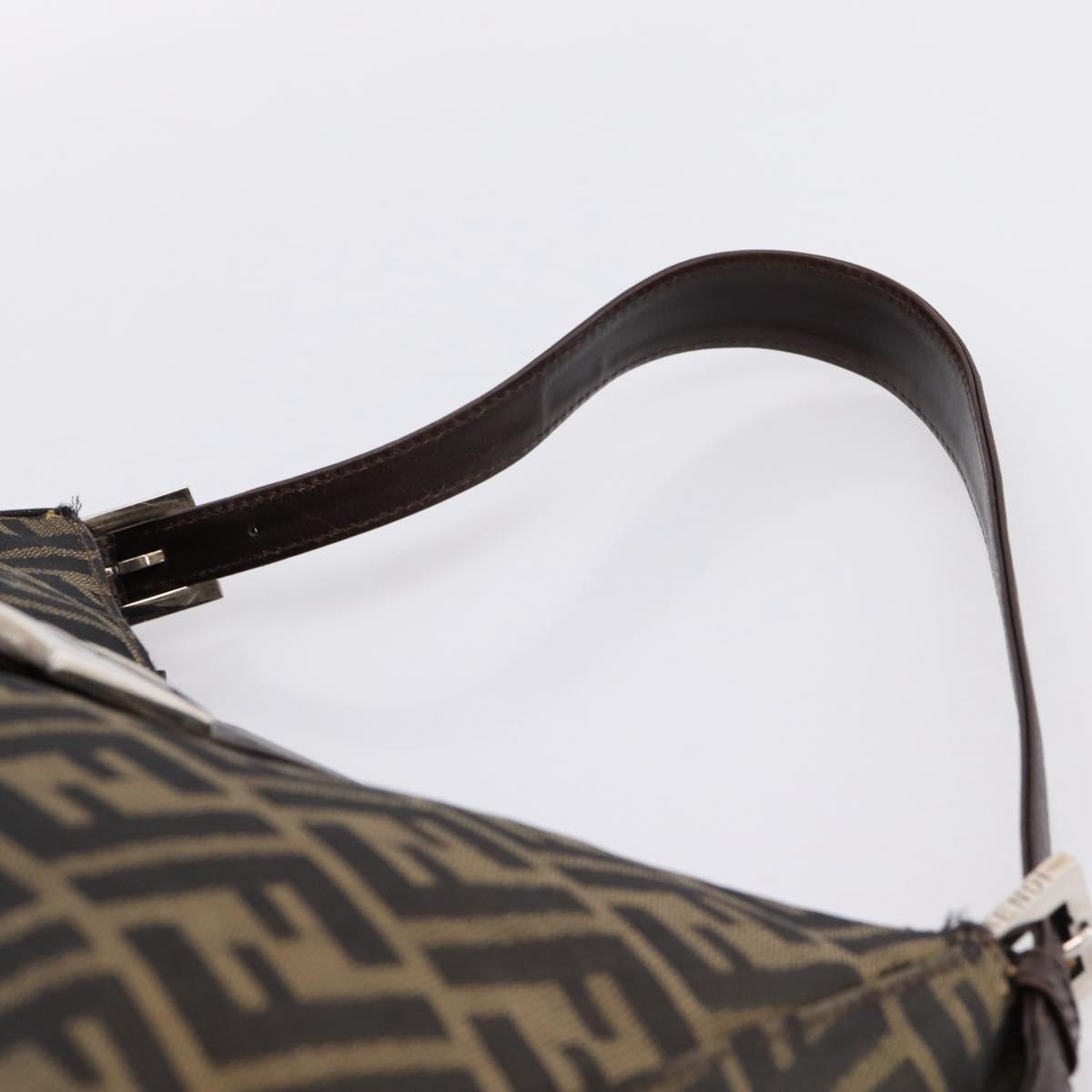 FENDI Zucca Canvas Mamma Baguette Shoulder Bag Black Silver Auth BA15572A