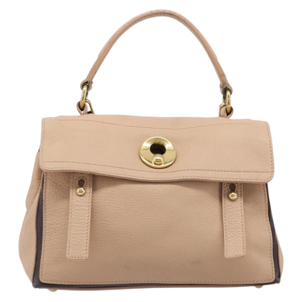 SAINT LAURENT Muse To Hand Bag Leather 2way Beige Gold Tone 283761 Auth BA15574A