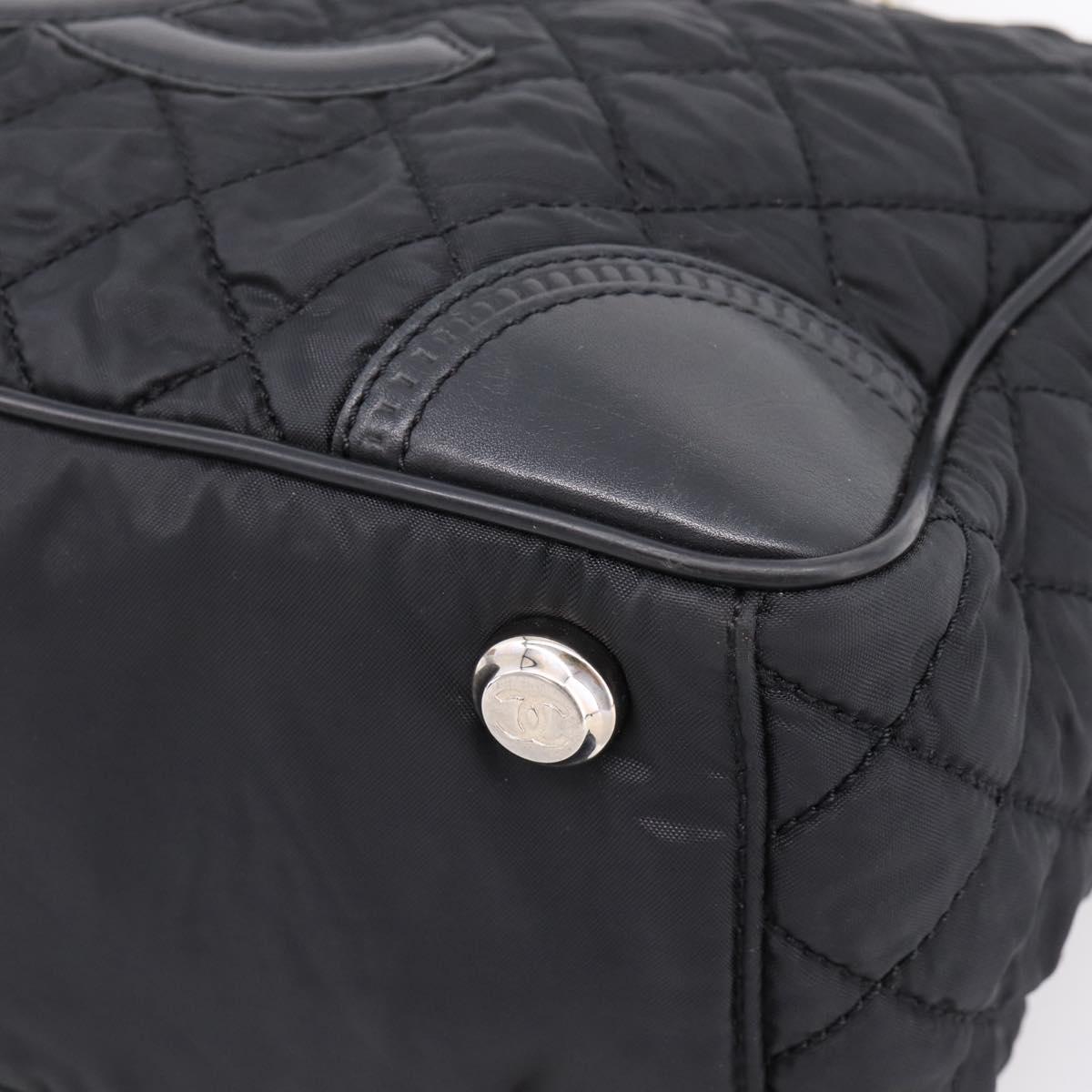 CHANEL Matelasse Hand Bag Nylon Black Silver CC Auth BA15575A