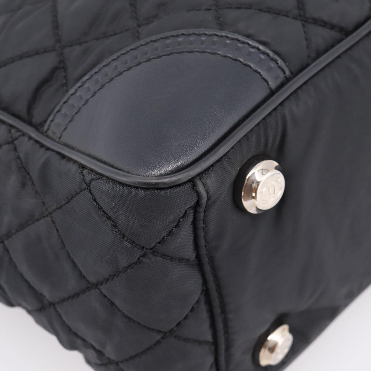 CHANEL Matelasse Hand Bag Nylon Black Silver CC Auth BA15575A