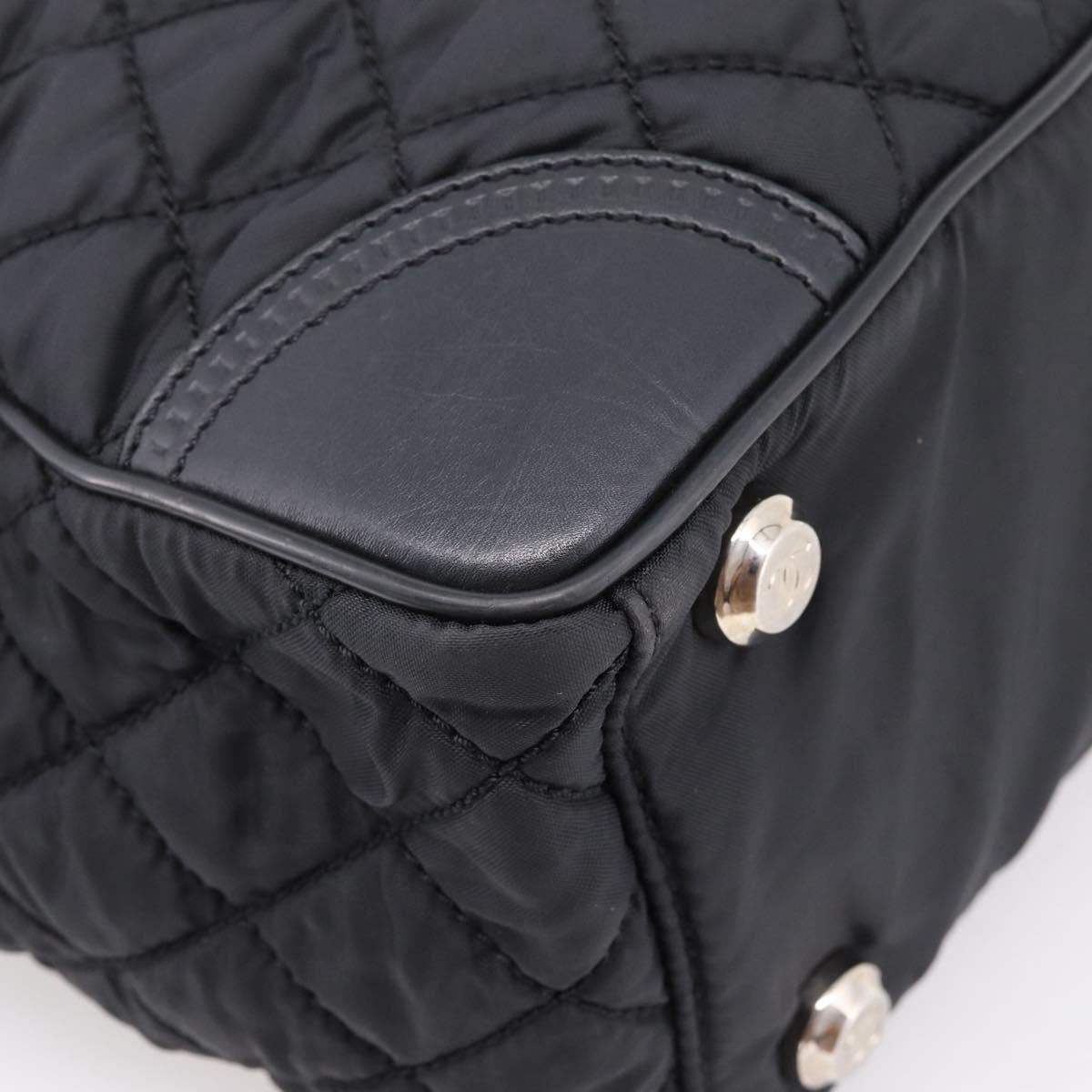 CHANEL Matelasse Hand Bag Nylon Black Silver CC Auth BA15575A