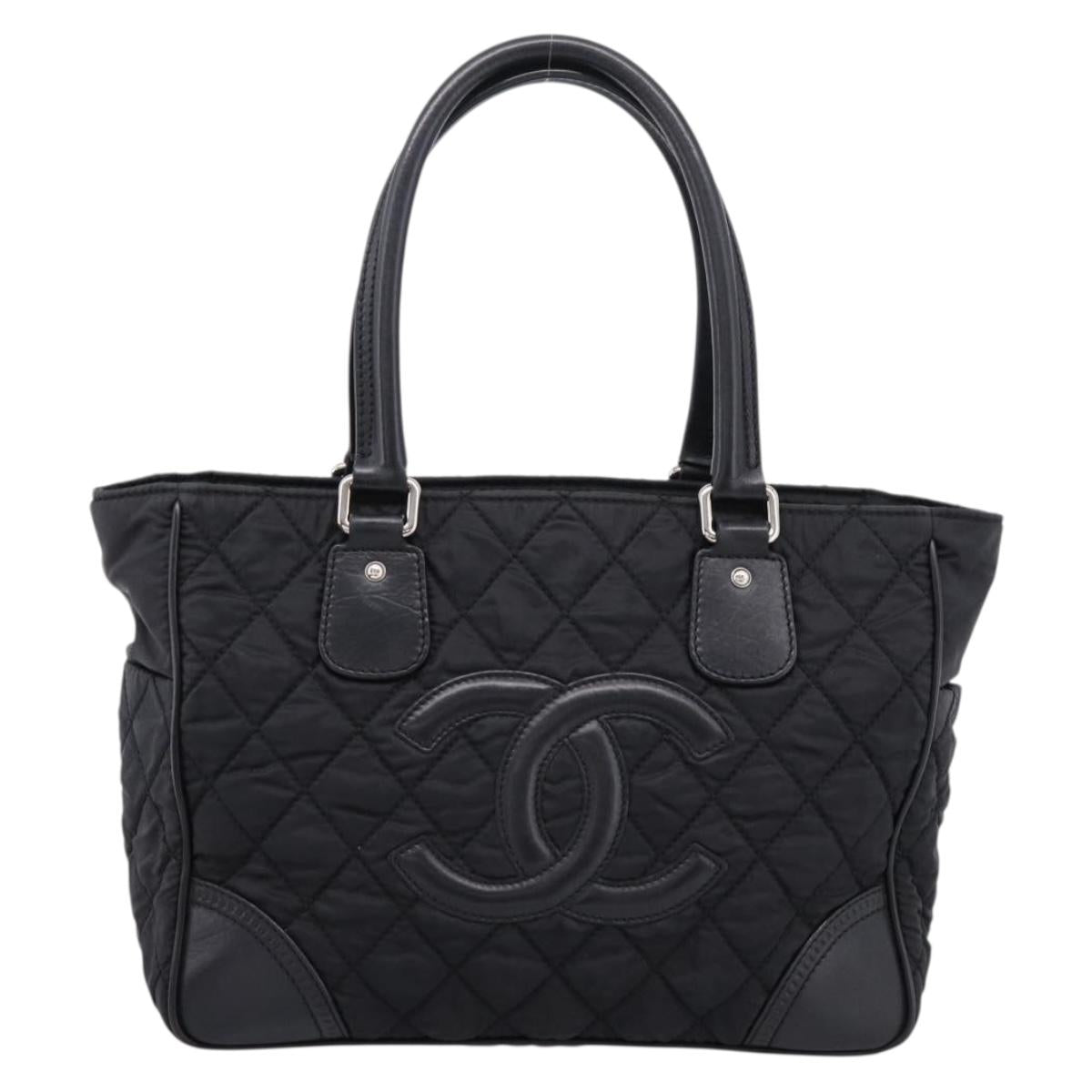 CHANEL Matelasse Hand Bag Nylon Black Silver CC Auth BA15575A