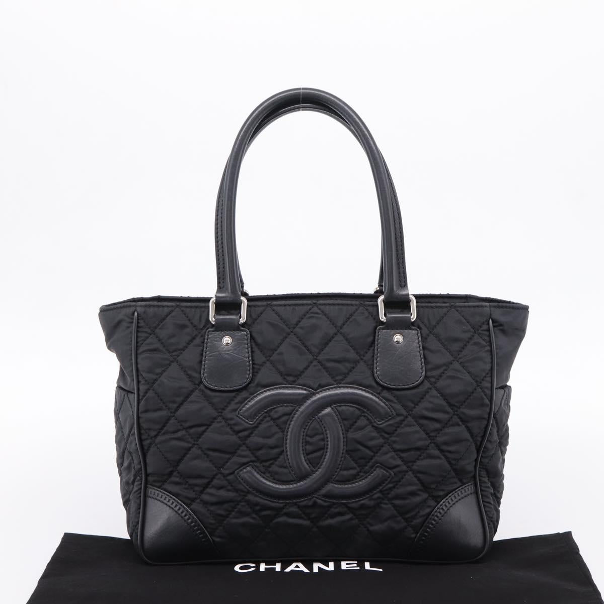 CHANEL Matelasse Hand Bag Nylon Black Silver CC Auth BA15575A