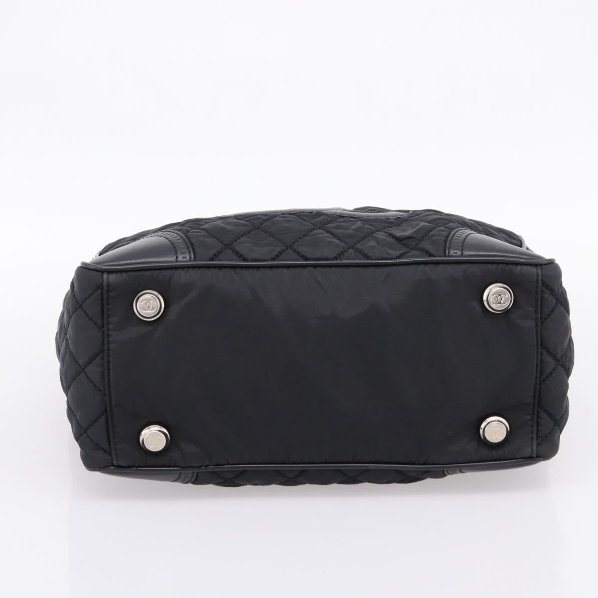 CHANEL Matelasse Hand Bag Nylon Black Silver CC Auth BA15575A