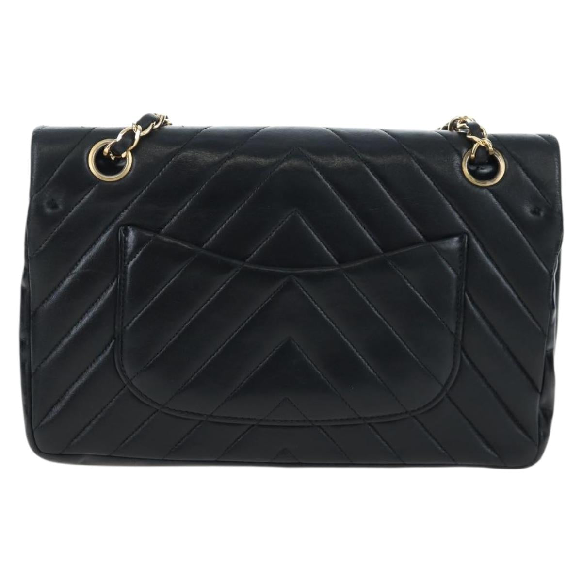 CHANEL V-stitch Chevron Double Flap Matelasse 25 Chain Shoulder Auth BA15583V