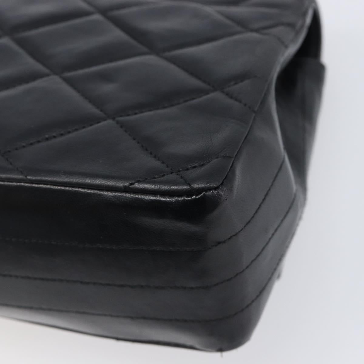 CHANEL Matelasse Chain Shoulder Bag Lamb Skin Black Gold Tone CC Auth BA15584