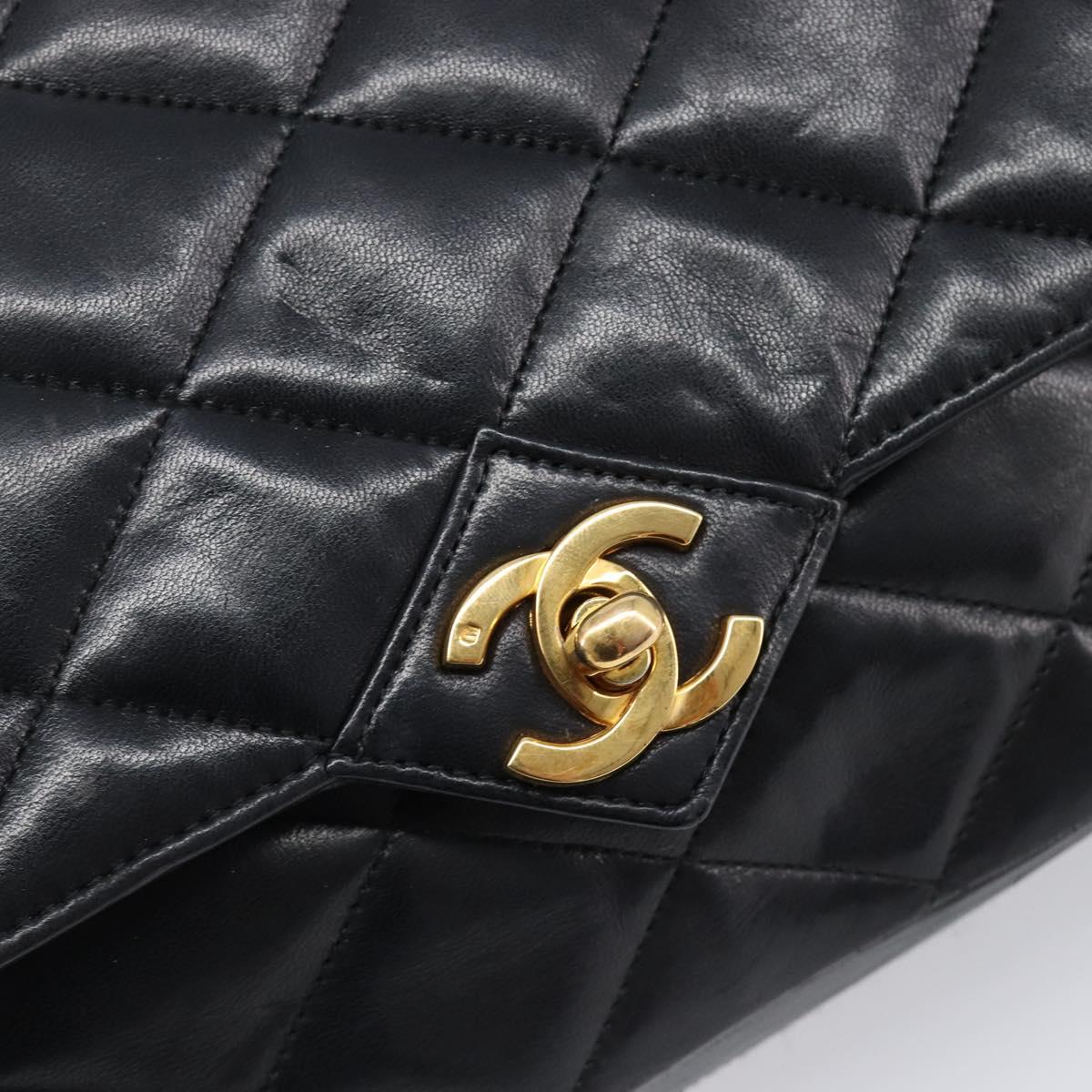 CHANEL Matelasse Chain Shoulder Bag Lamb Skin Black Gold Tone CC Auth BA15584