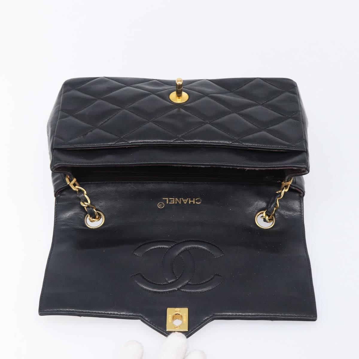 CHANEL Matelasse Chain Shoulder Bag Lamb Skin Black Gold Tone CC Auth BA15584