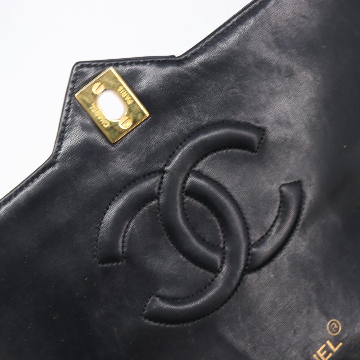 CHANEL Matelasse Chain Shoulder Bag Lamb Skin Black Gold Tone CC Auth BA15584