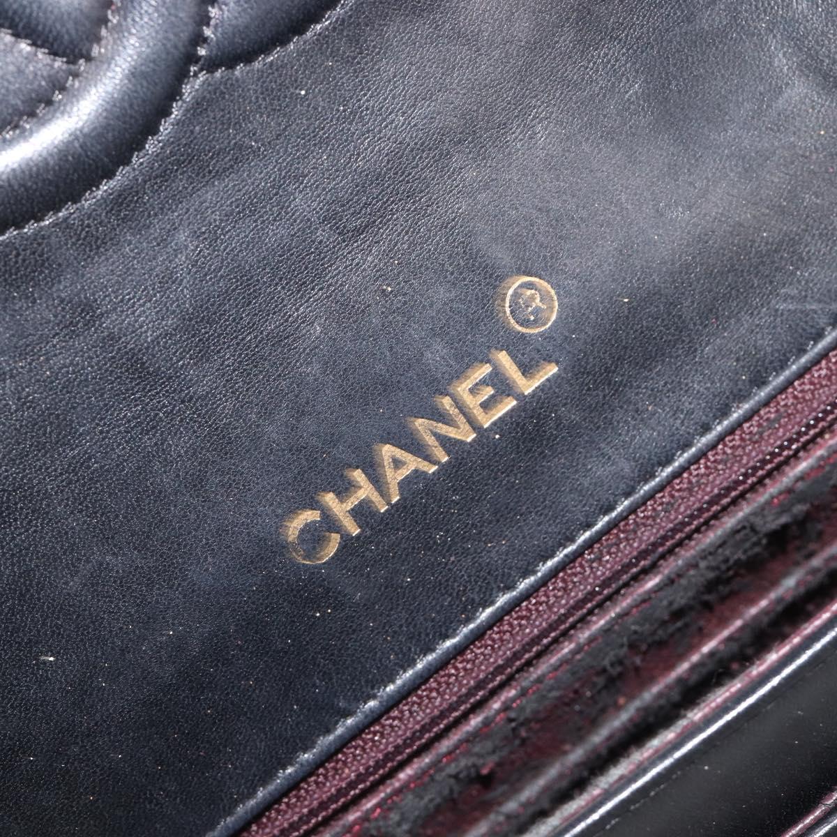 CHANEL Matelasse Chain Shoulder Bag Lamb Skin Black Gold Tone CC Auth BA15584