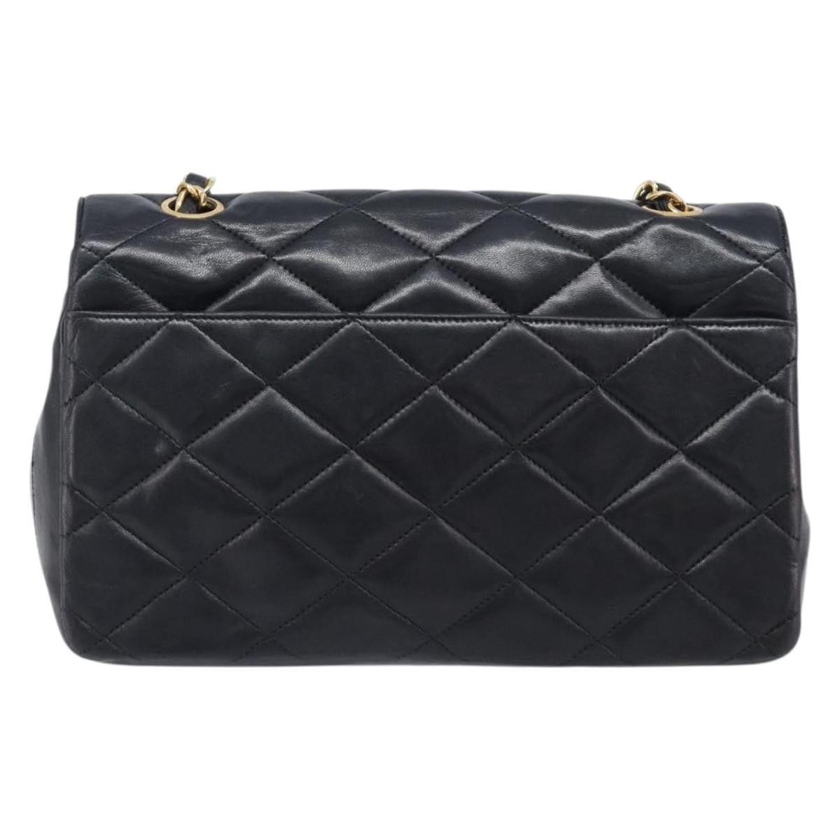 CHANEL Matelasse Chain Shoulder Bag Lamb Skin Black Gold Tone CC Auth BA15584