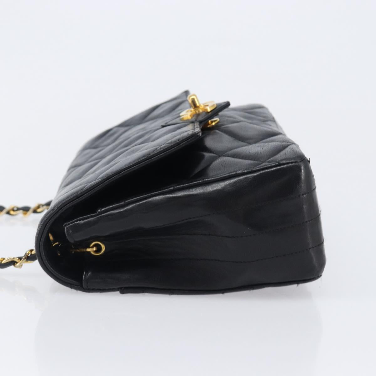 CHANEL Matelasse Chain Shoulder Bag Lamb Skin Black Gold Tone CC Auth BA15584