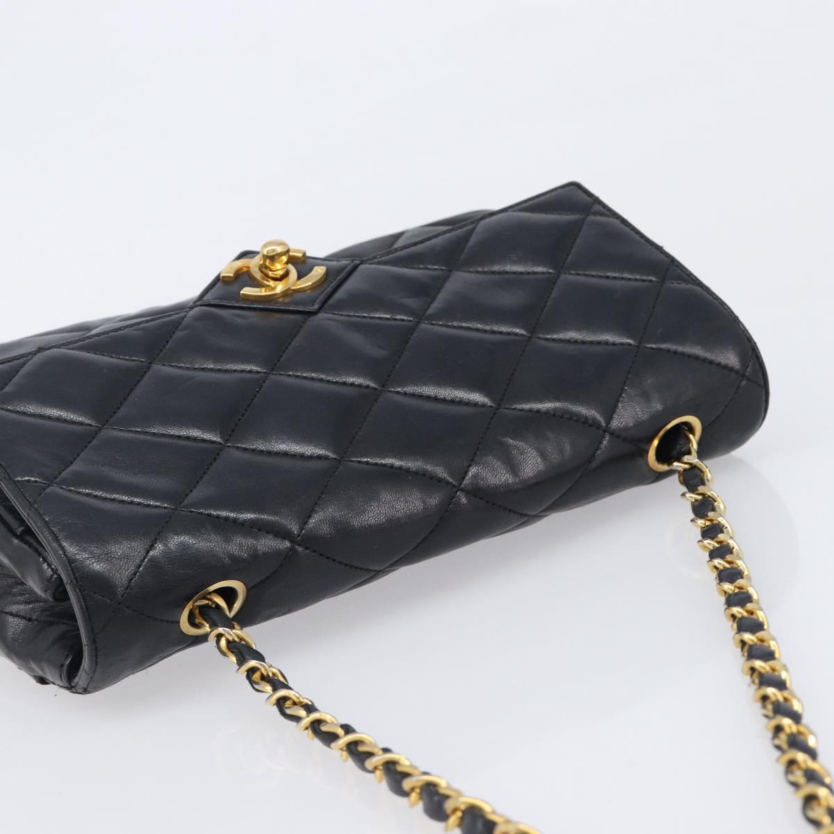 CHANEL Matelasse Chain Shoulder Bag Lamb Skin Black Gold Tone CC Auth BA15584