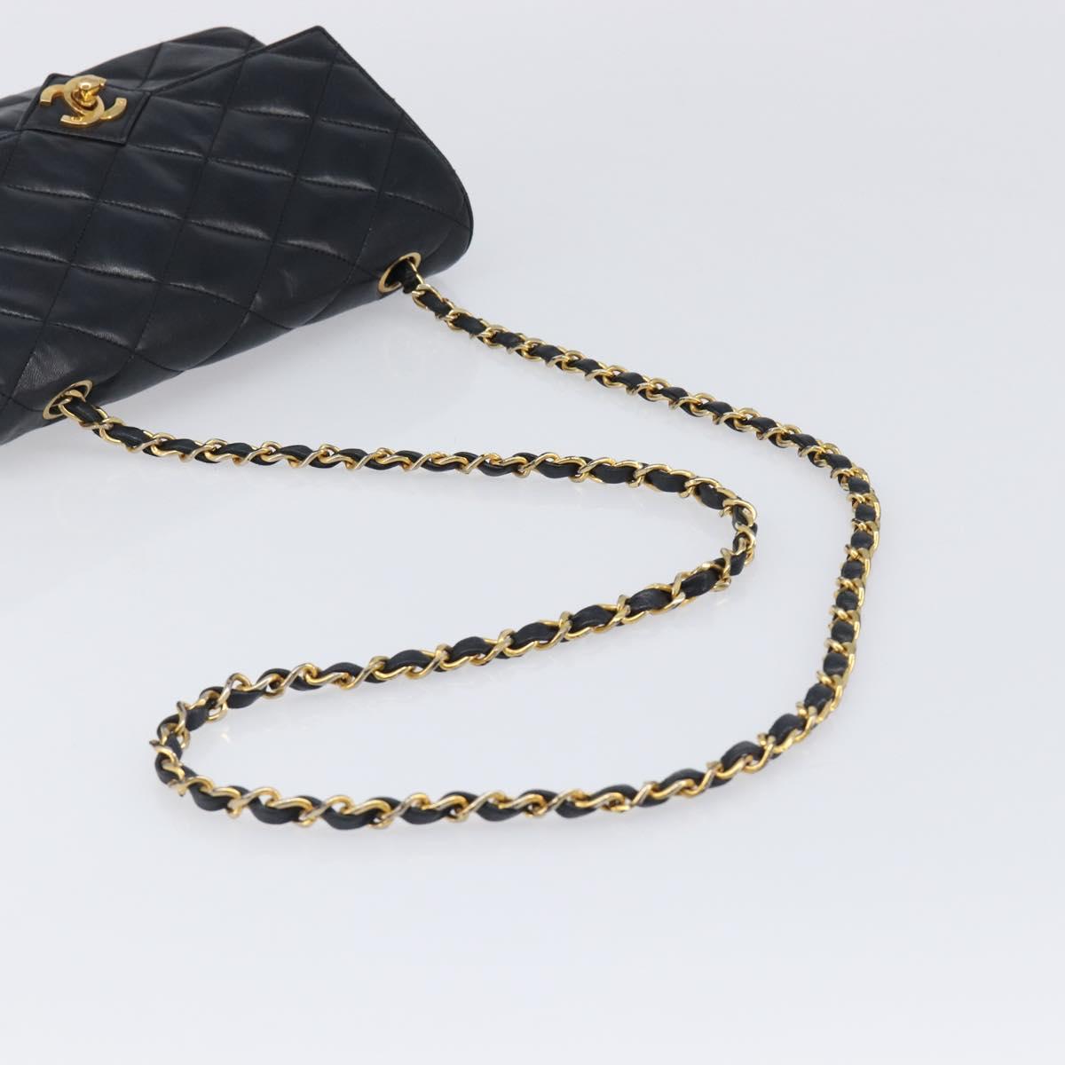 CHANEL Matelasse Chain Shoulder Bag Lamb Skin Black Gold Tone CC Auth BA15584
