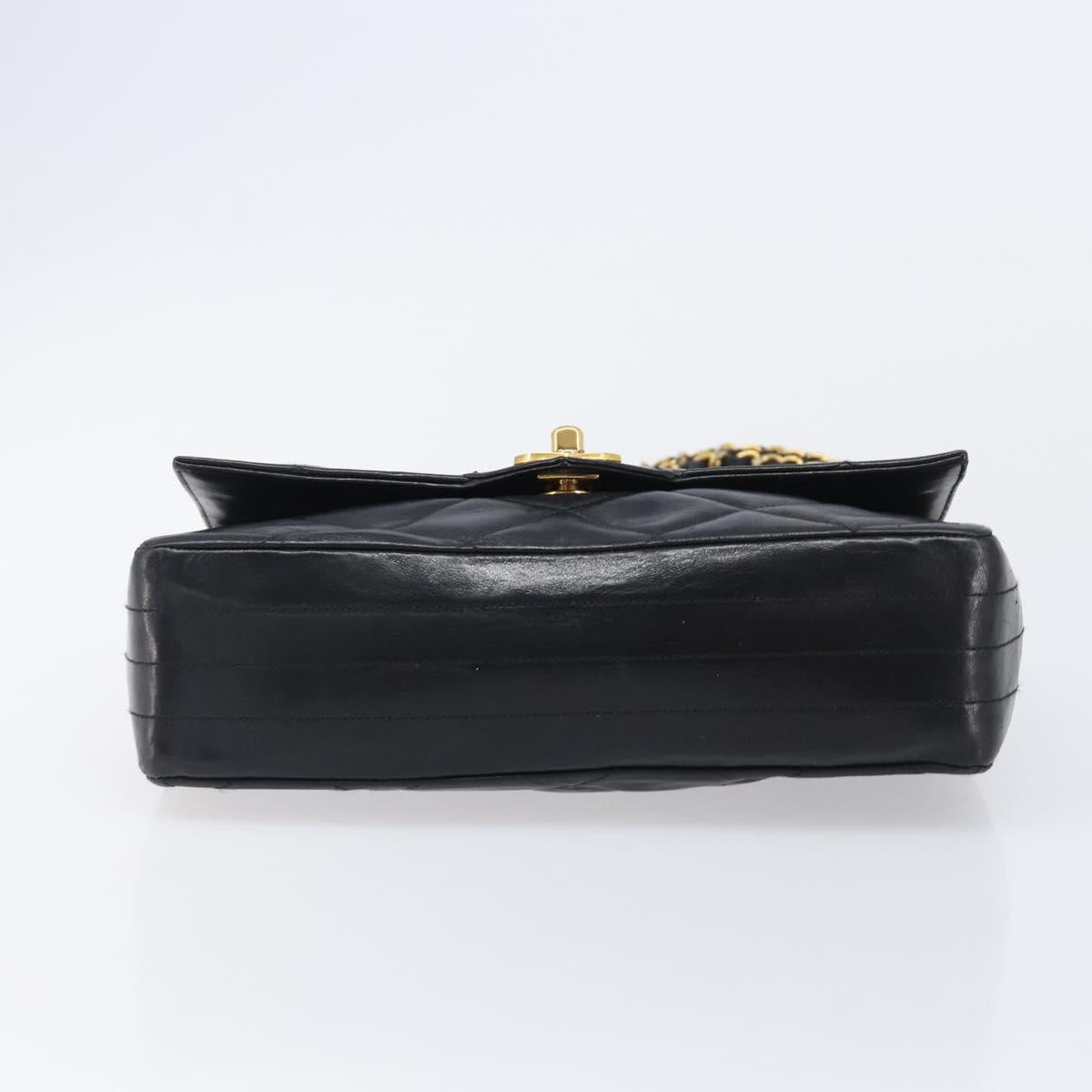CHANEL Matelasse Chain Shoulder Bag Lamb Skin Black Gold Tone CC Auth BA15584