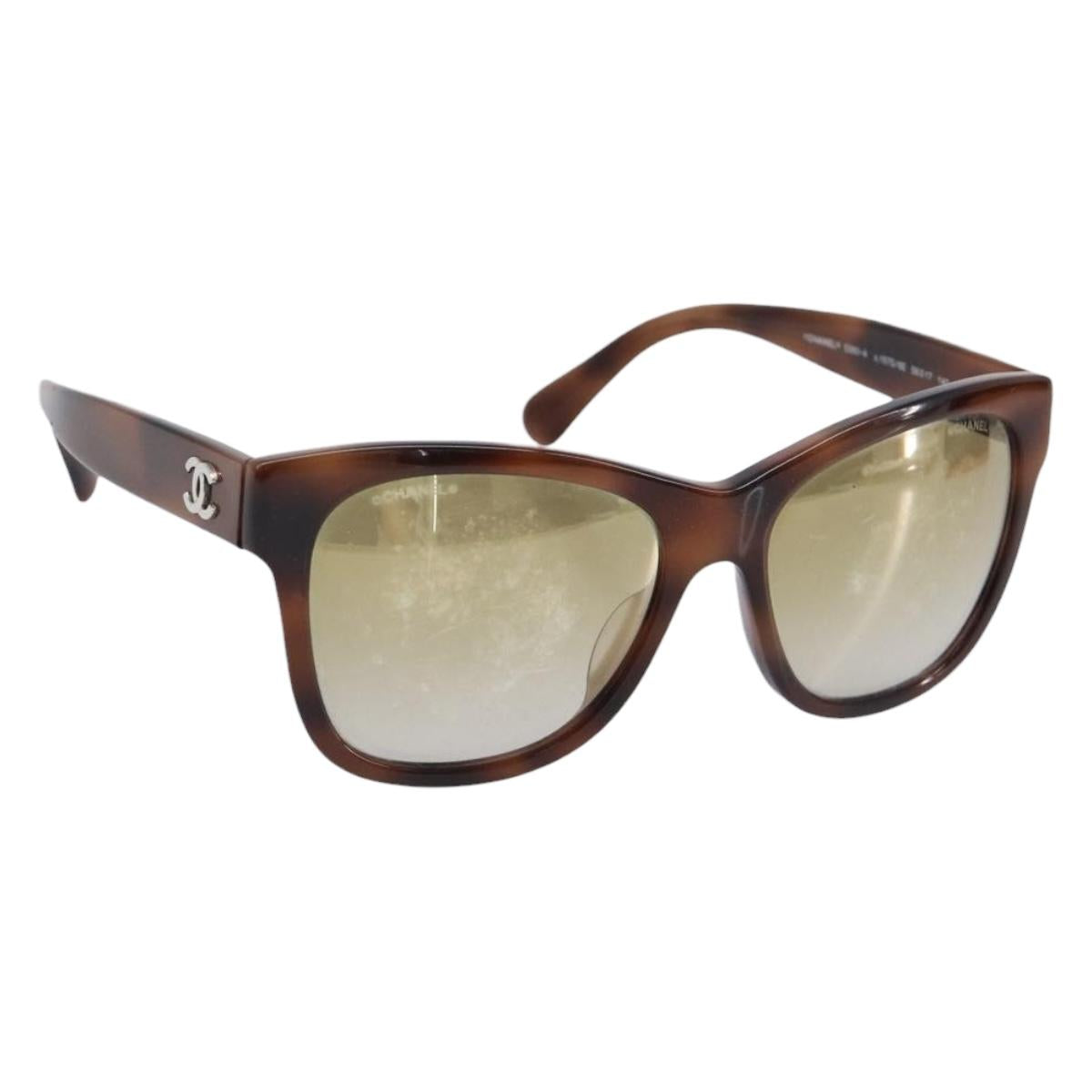 CHANEL Sunglasses Plastic Brown Silver CC Auth BA15588