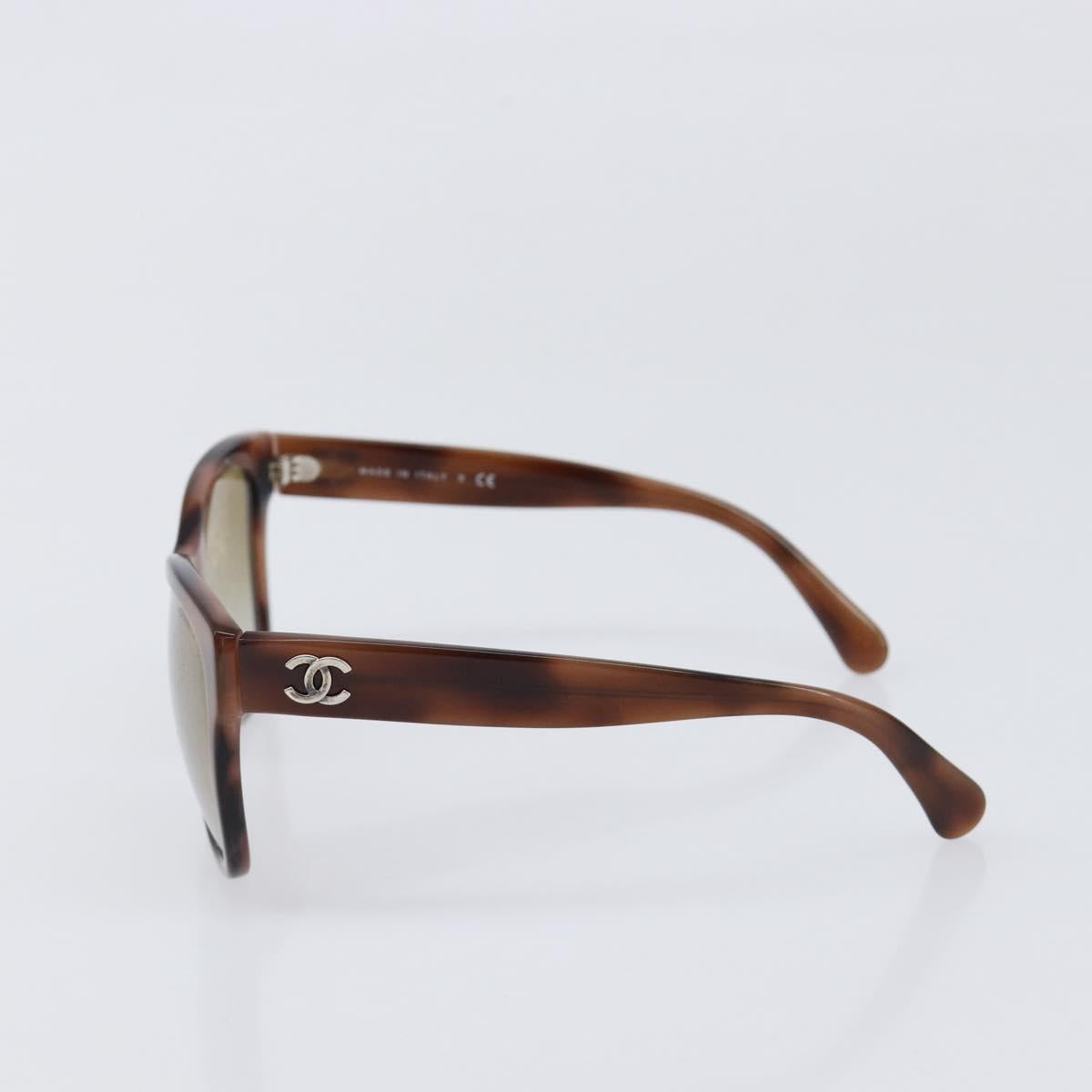 CHANEL Sunglasses Plastic Brown Silver CC Auth BA15588