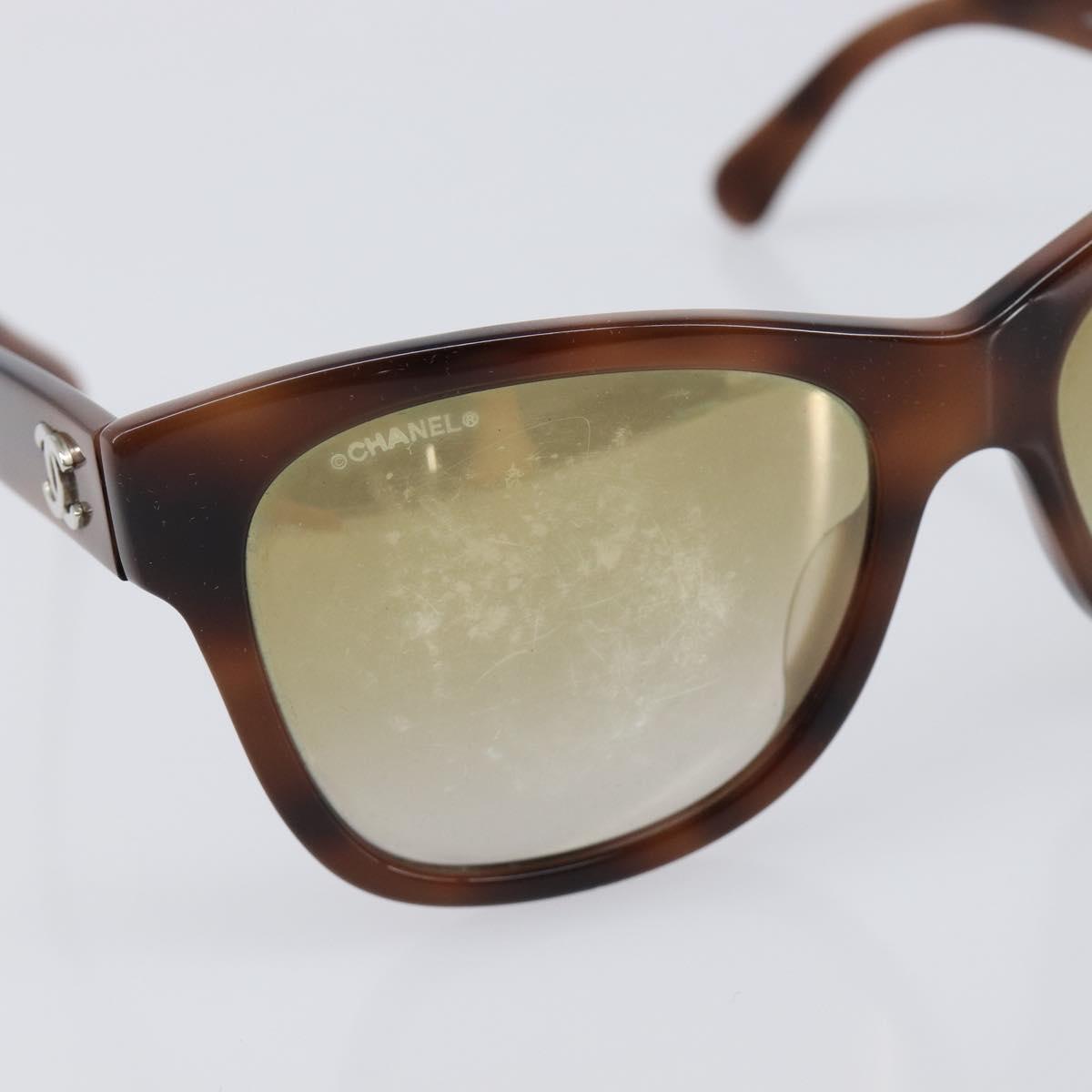 CHANEL Sunglasses Plastic Brown Silver CC Auth BA15588