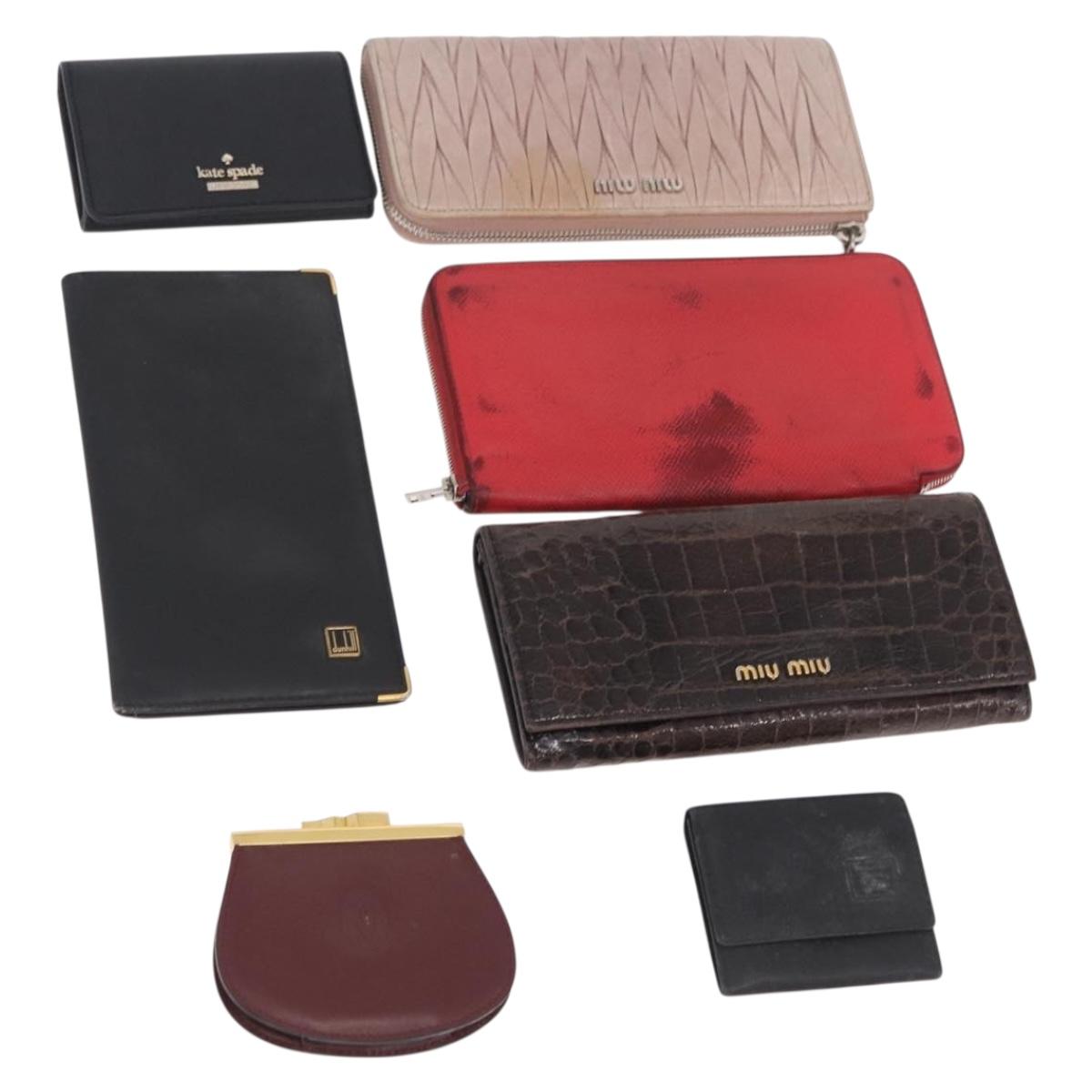 HERMES Miumiu Wallet Coin Purse Wallet Leather 7 Set Black Pink Auth BA15600