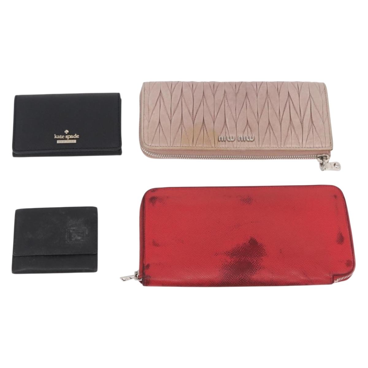 HERMES Miumiu Wallet Coin Purse Wallet Leather 7 Set Black Pink Auth BA15600