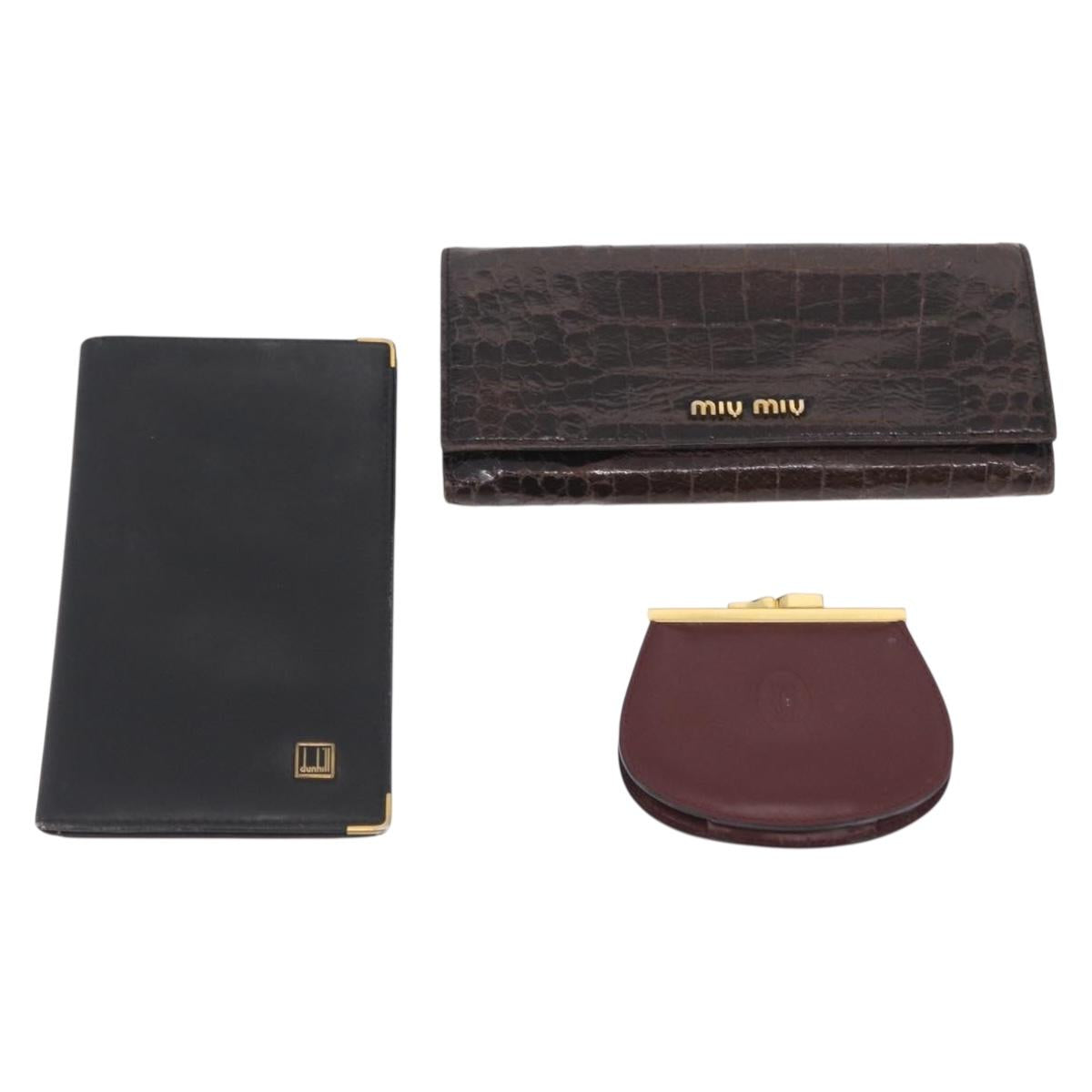 HERMES Miumiu Wallet Coin Purse Wallet Leather 7 Set Black Pink Auth BA15600