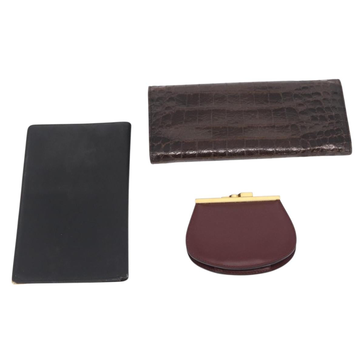 HERMES Miumiu Wallet Coin Purse Wallet Leather 7 Set Black Pink Auth BA15600