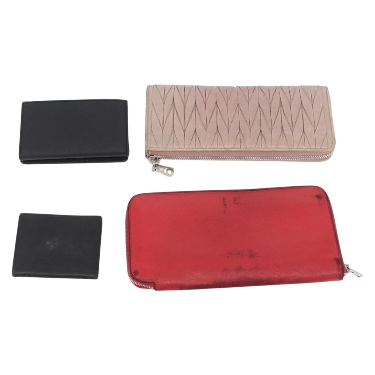 HERMES Miumiu Wallet Coin Purse Wallet Leather 7 Set Black Pink Auth BA15600