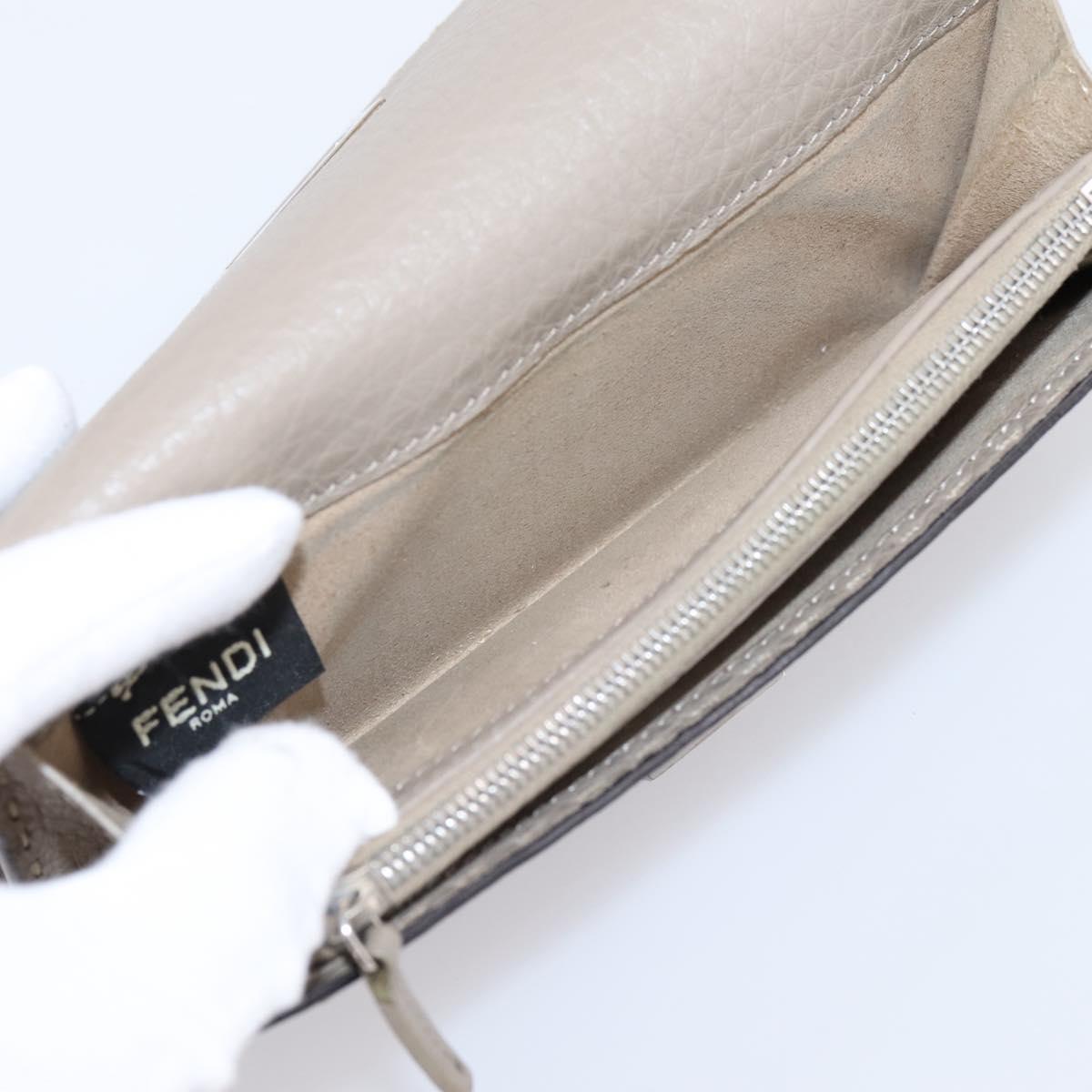 FENDI Celeria Long Wallet Leather Beige Silver 8M0308 Auth BA15601