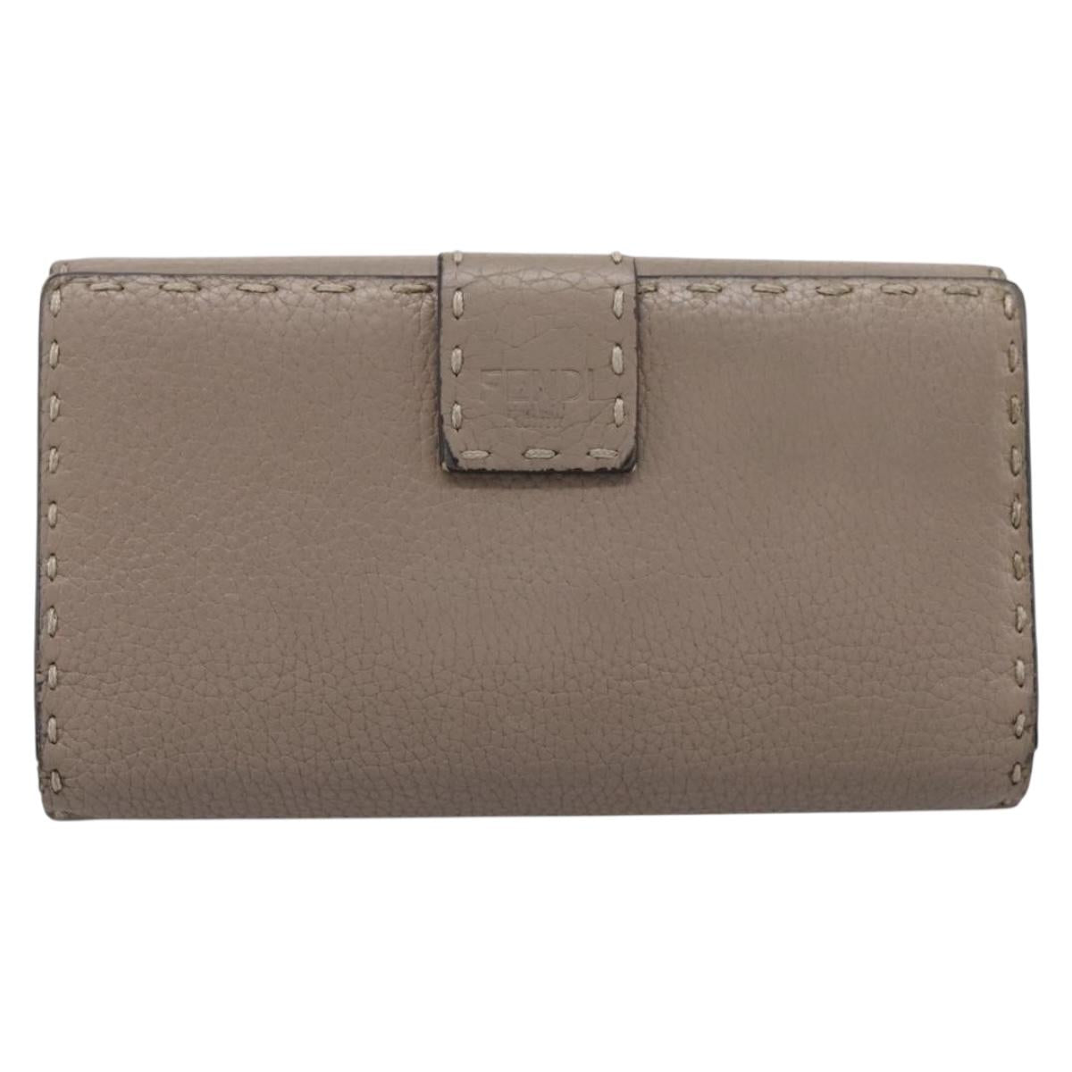 FENDI Celeria Long Wallet Leather Beige Silver 8M0308 Auth BA15601