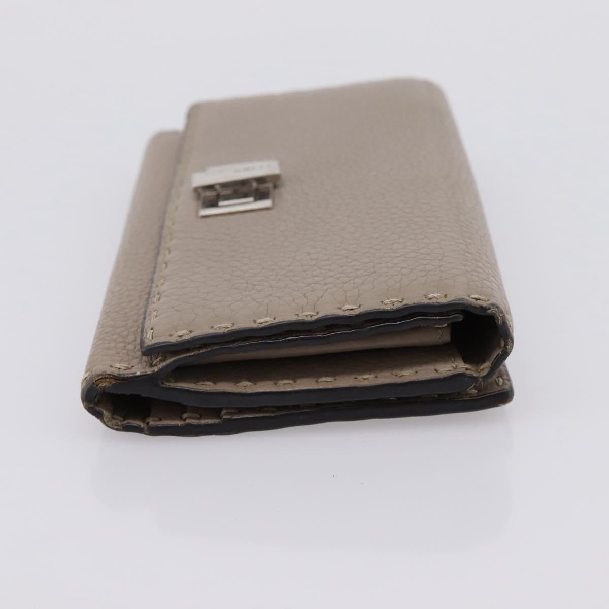 FENDI Celeria Long Wallet Leather Beige Silver 8M0308 Auth BA15601