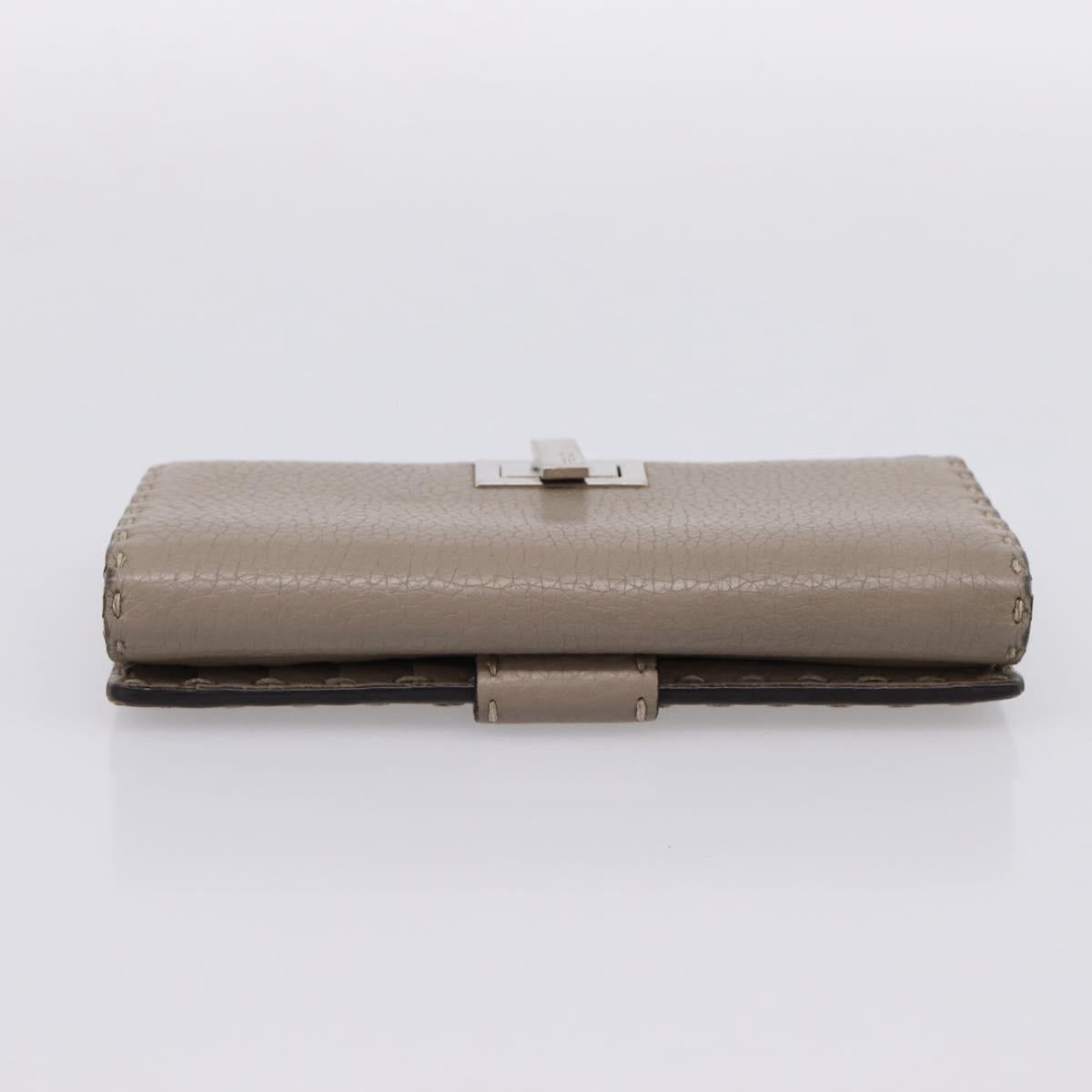 FENDI Celeria Long Wallet Leather Beige Silver 8M0308 Auth BA15601