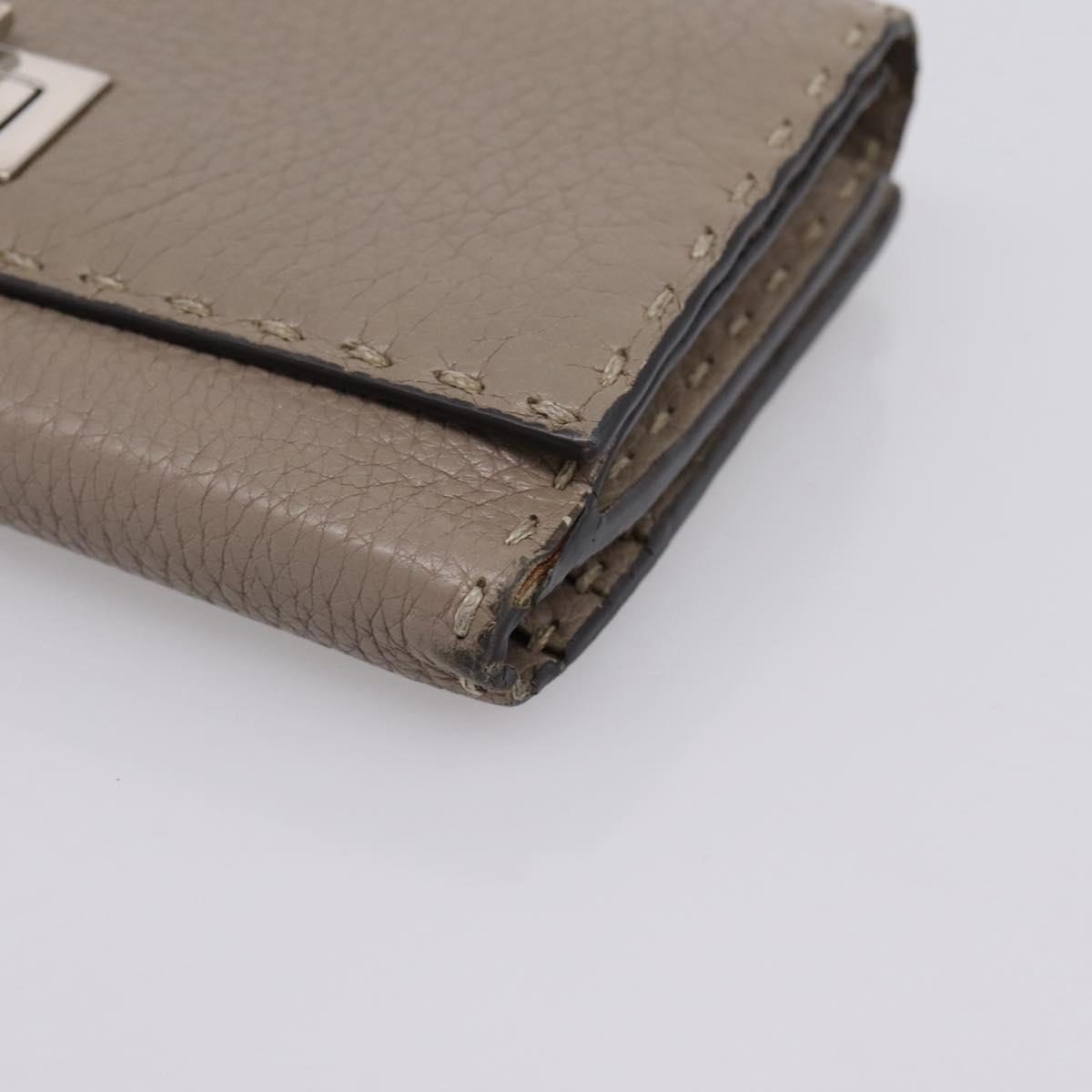 FENDI Celeria Long Wallet Leather Beige Silver 8M0308 Auth BA15601