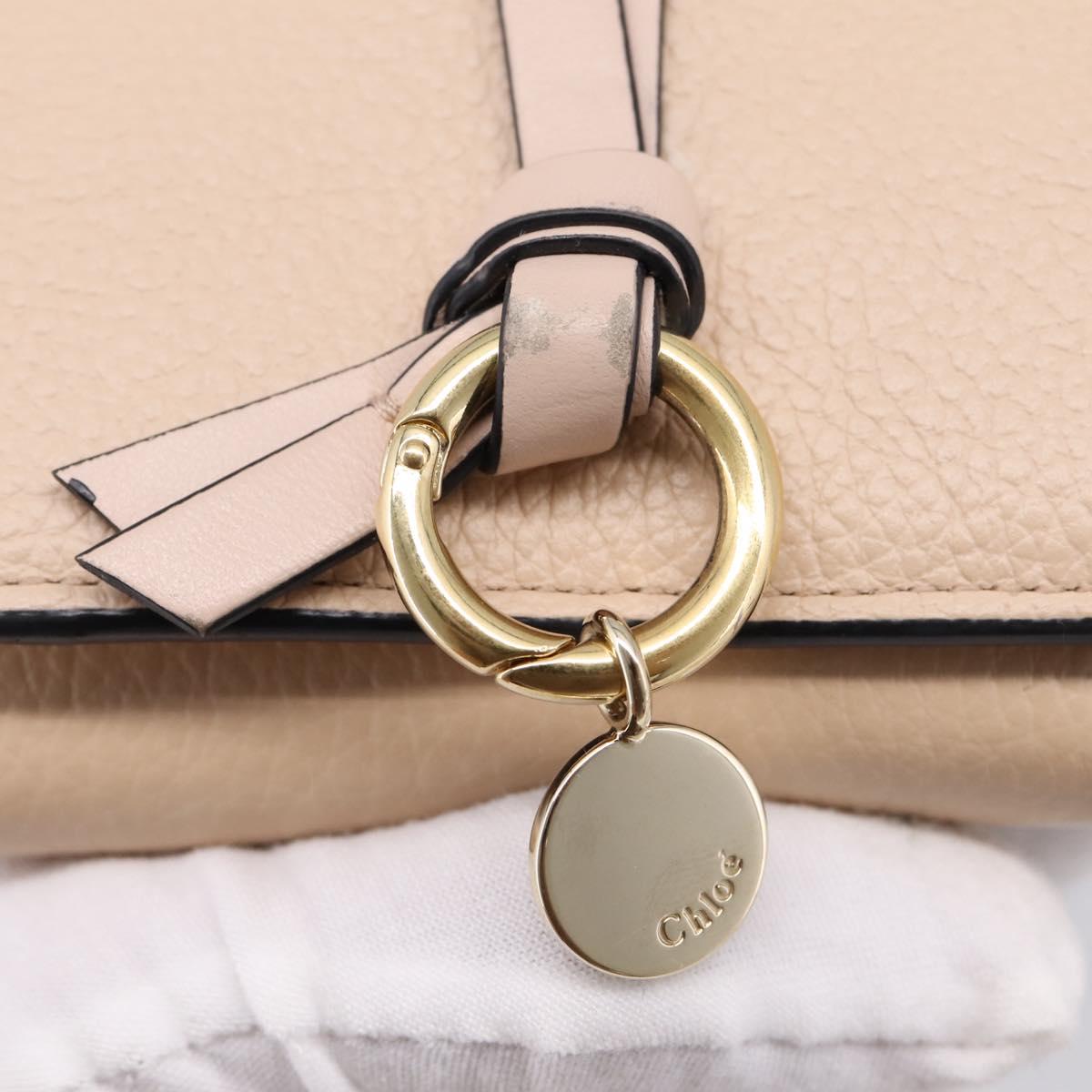 Chloe Alphabet Trifold Wallet Leather Pink Gold Tone Auth BA15602