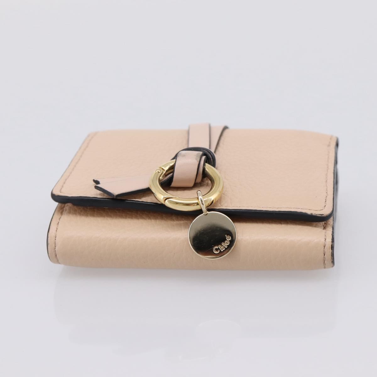 Chloe Alphabet Trifold Wallet Leather Pink Gold Tone Auth BA15602
