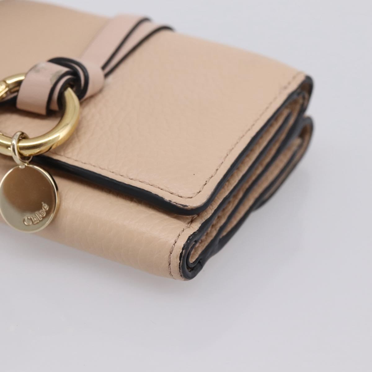 Chloe Alphabet Trifold Wallet Leather Pink Gold Tone Auth BA15602