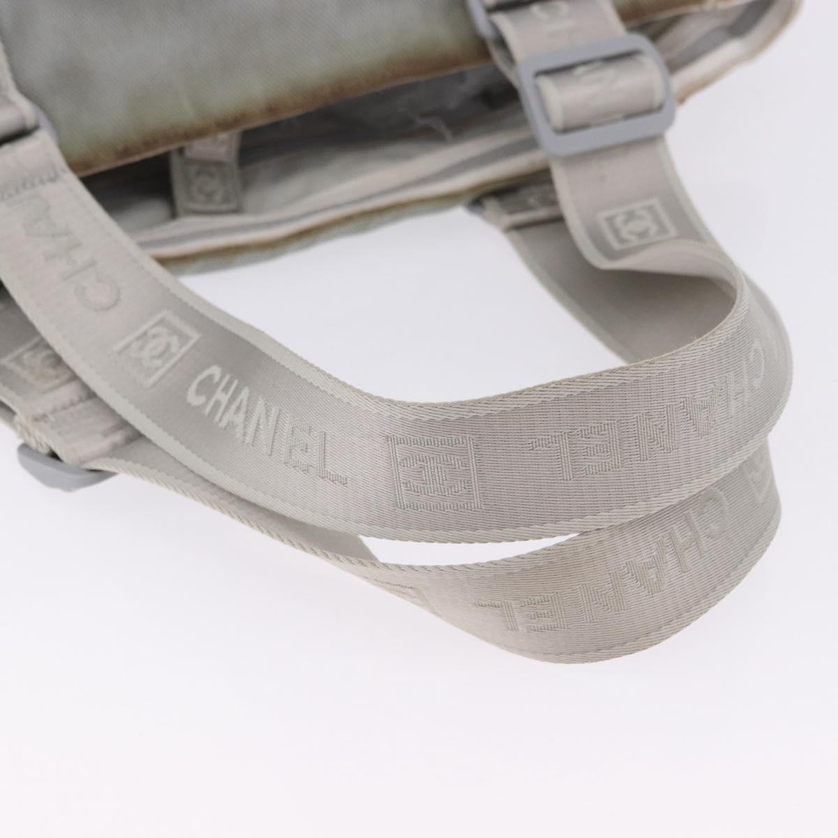 CHANEL Sports Tote Bag Canvas Gray Silver CC Auth BA15608