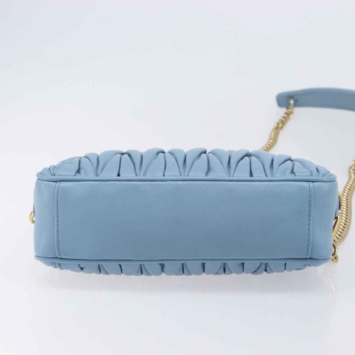 Miu Miu Matelasse Chain Shoulder Bag Leather 2way Light Blue Gold Auth BA15627V