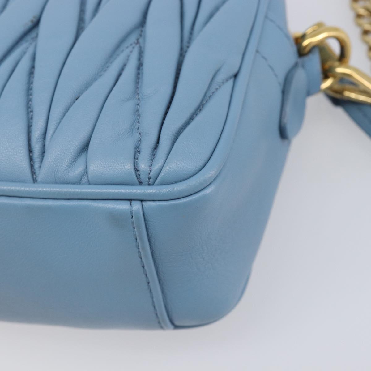Miu Miu Matelasse Chain Shoulder Bag Leather 2way Light Blue Gold Auth BA15627V