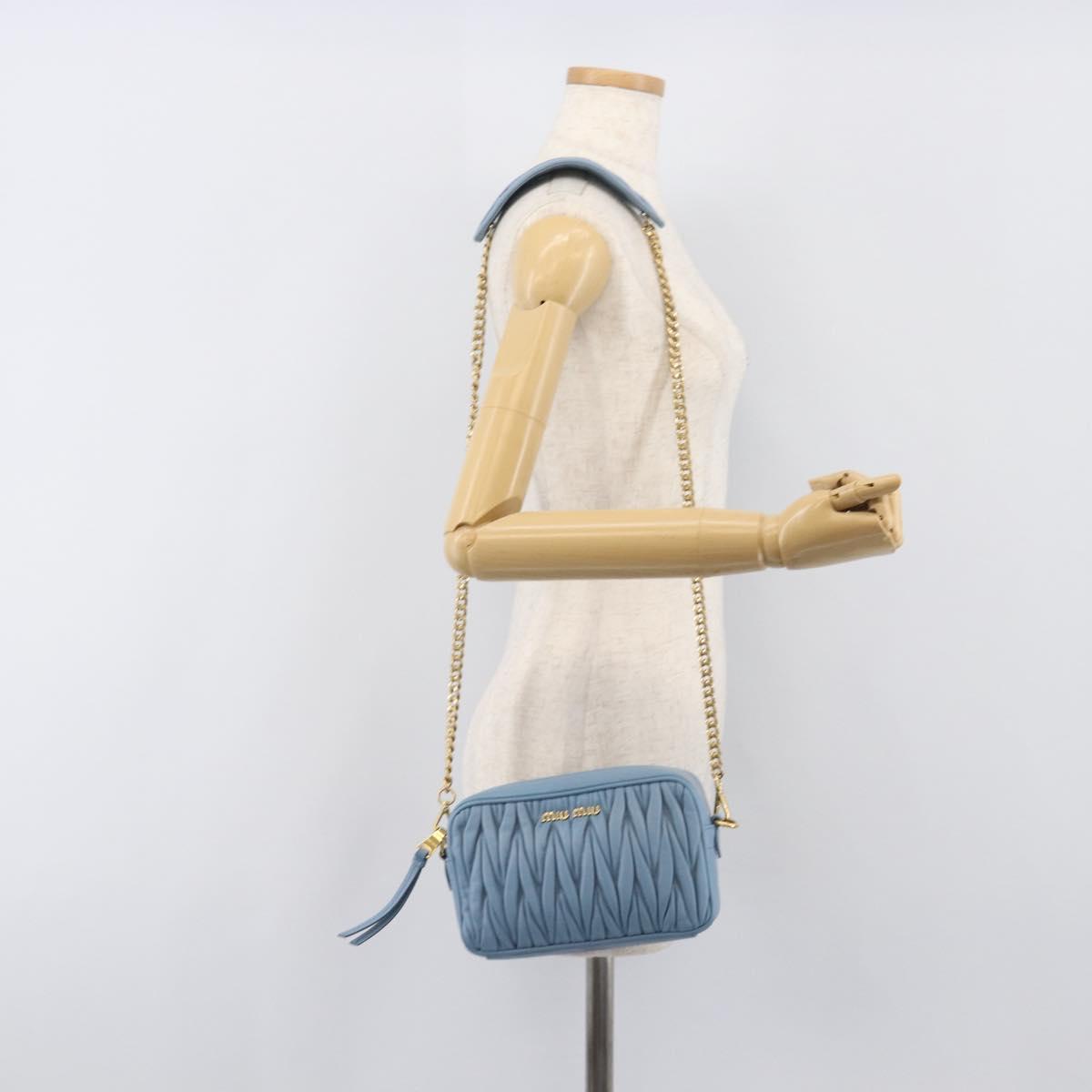 Miu Miu Matelasse Chain Shoulder Bag Leather 2way Light Blue Gold Auth BA15627V