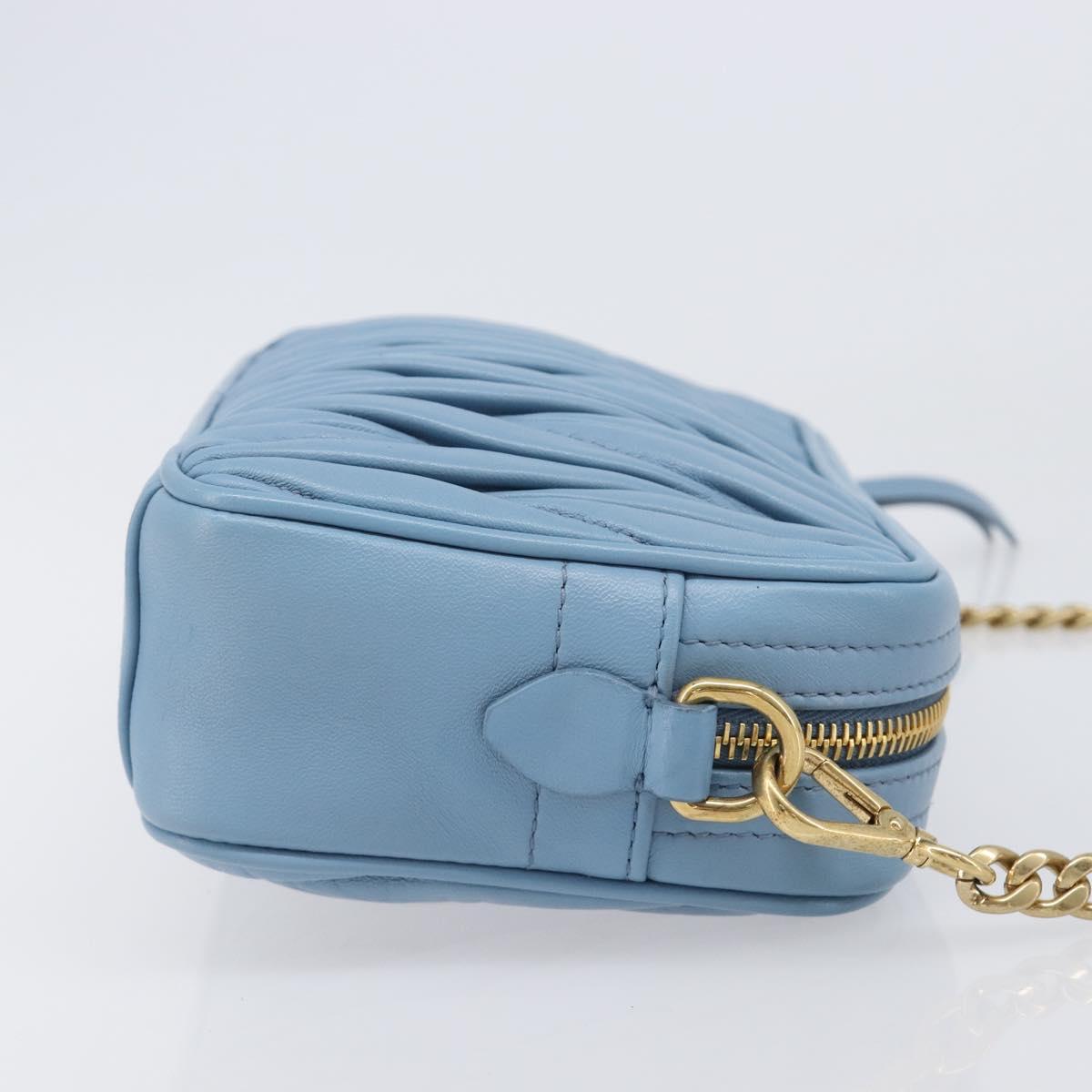 Miu Miu Matelasse Chain Shoulder Bag Leather 2way Light Blue Gold Auth BA15627V